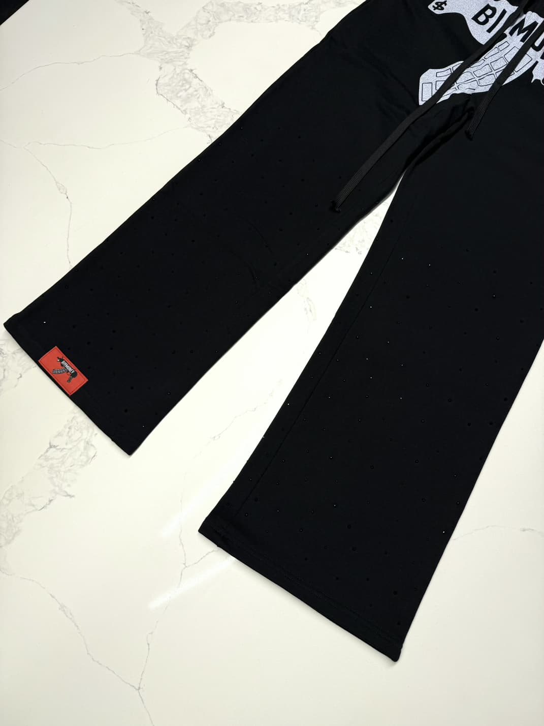 Bi9m0ney black rhinestone sweatpants