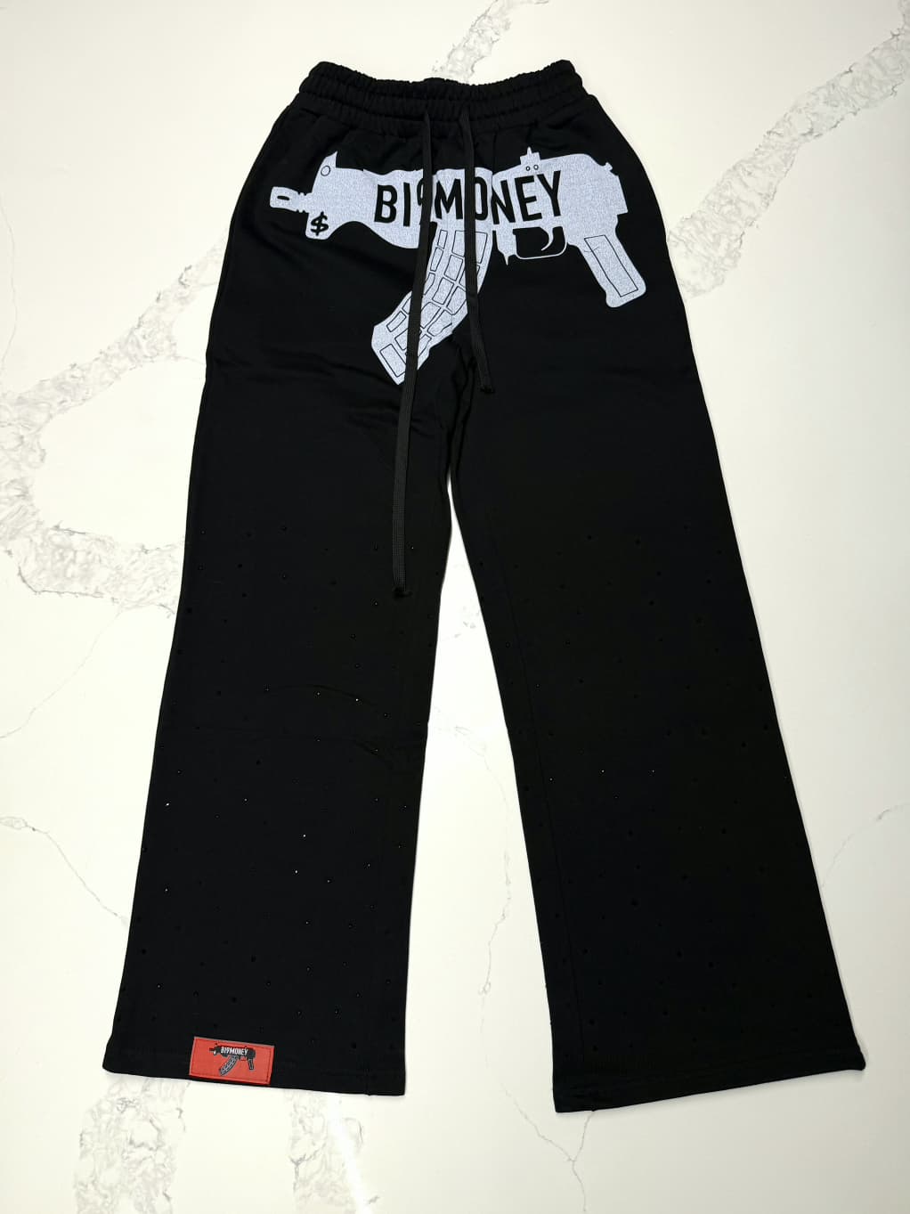 Bi9m0ney black rhinestone sweatpants