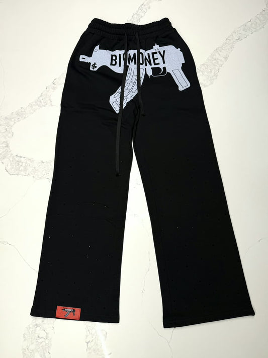 Bi9m0ney black rhinestone sweatpants