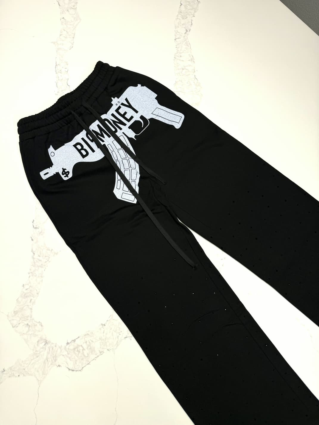 Bi9m0ney black rhinestone sweatpants