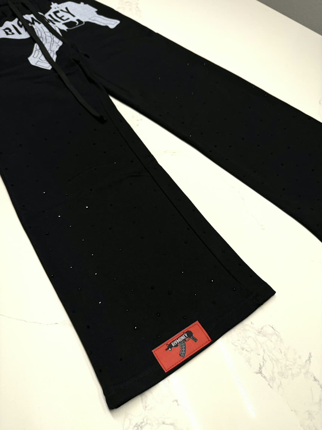 Bi9m0ney black rhinestone sweatpants